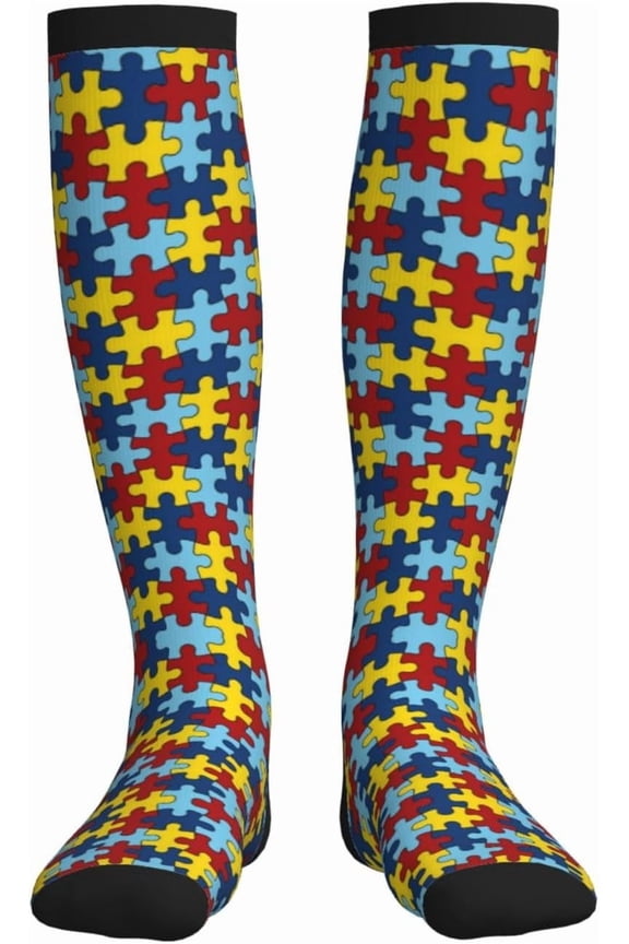 Autism Awareness Compression Socks For Women Men Knee High Running Socks For Running
