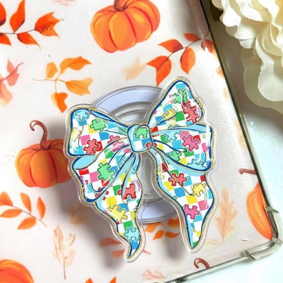 Autism Awareness Coquette Bow Phone Grip, MagSafe Holder, Gift for Moms & Supporters