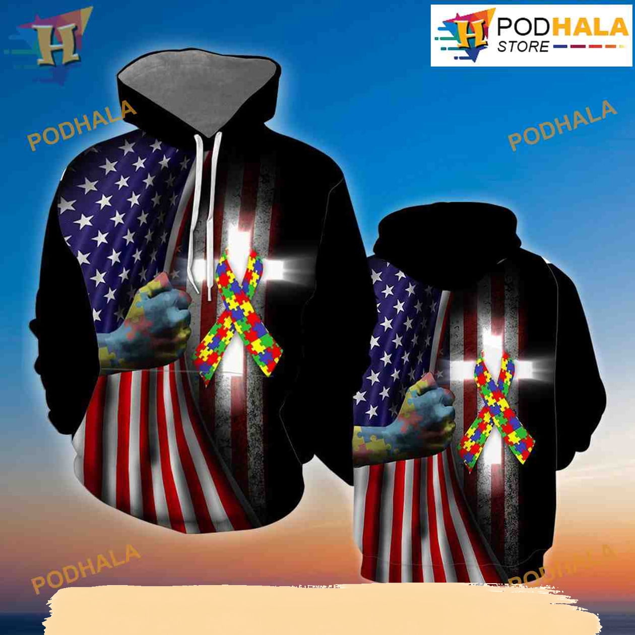 Autism Awareness Cross All Over Print 3D Hoodie Shirt T-Shirt