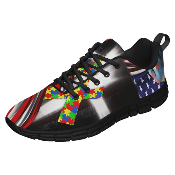 Autism Awareness Cross Running Shoes Sneakers Mesh Black Size 13