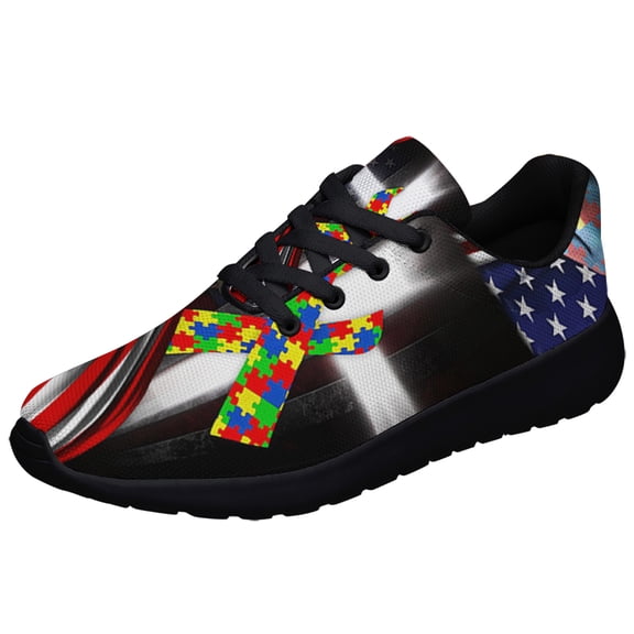 Autism Awareness Cross Shoes Sneakers for Women Men Black Size 6