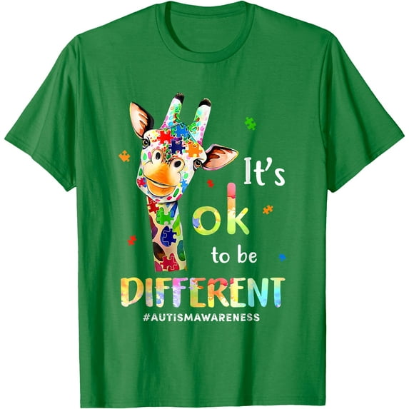 Autism Awareness Cute Giraffe Animal Its Ok To Be Different Unisex T-Shirt for Men Women Kids Toddler,Irish Green Color,Size M