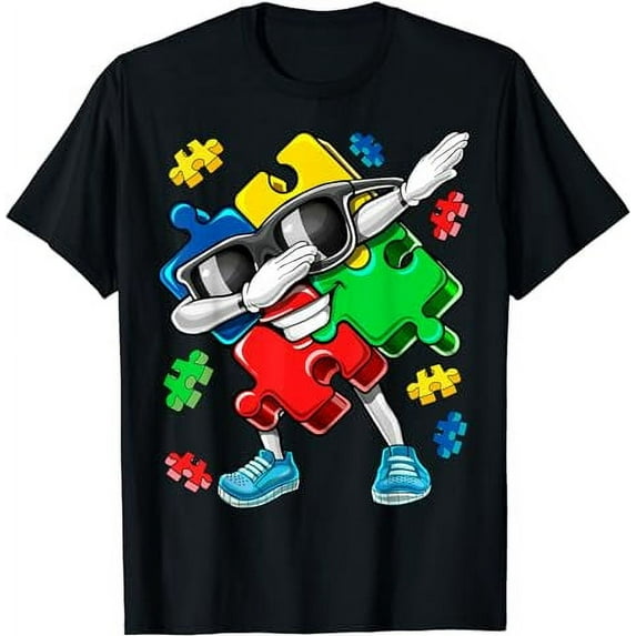 Autism Awareness Dabbing Puzzle Piece Kids Gift Boys T-Shirt