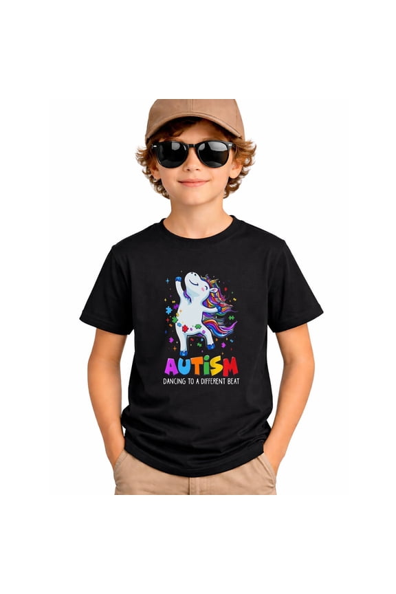 Autism Awareness Dabbing Unicorn Puzzle Piece Kids T-Shirt