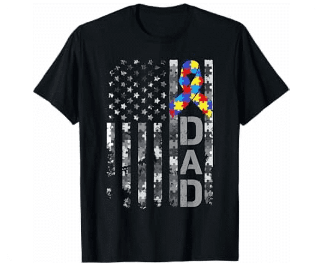 Autism Awareness Dad Usa Flag Fathers Day Shirt BLACK Unisex S-5XL Hot Trending Shirt, Vintage Birthday Gift