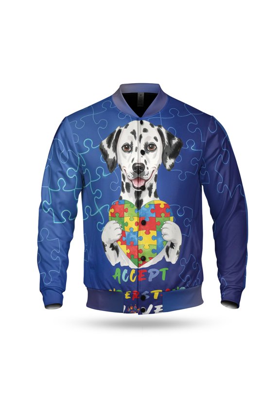 Autism Awareness Dalmatian Accept Understand Love All Over Print 3D Baseball Jacket Dog Lover Bomber Jacket Softball - 12003