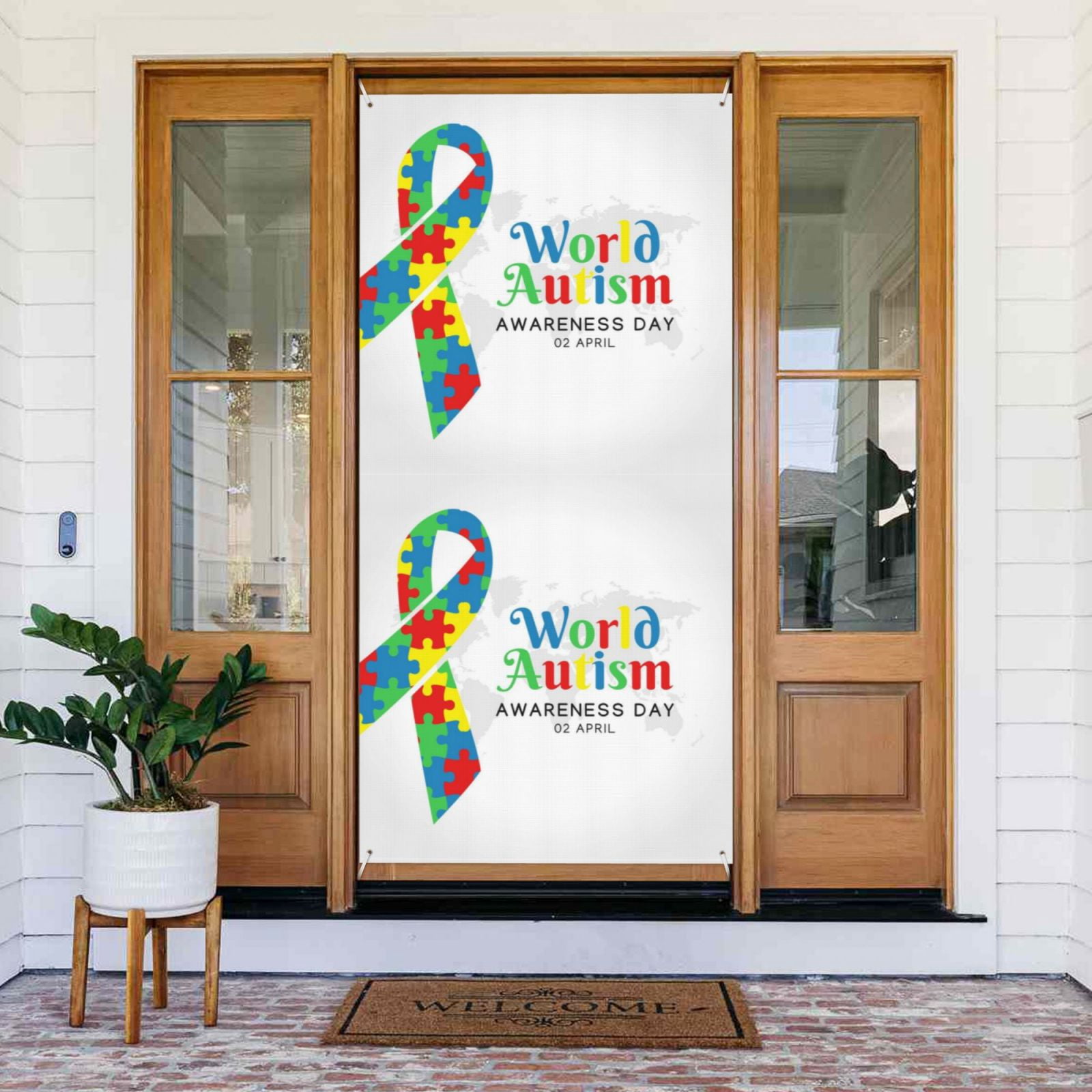 Autism Awareness Day Month Door Cover Decoration Backdrop Banner Porch ...