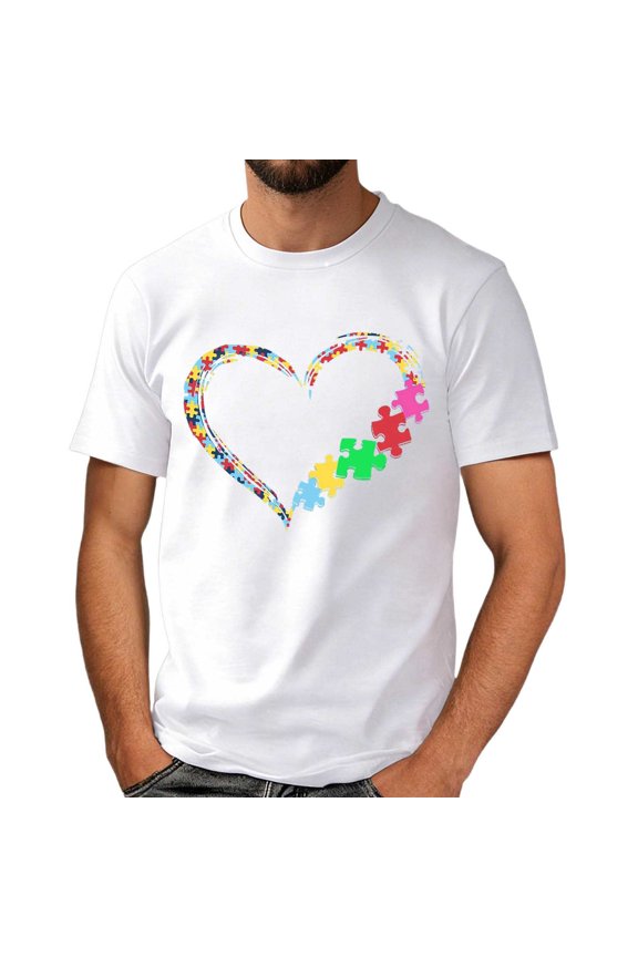 Autism Awareness Day T-Shirt – Soft Comfortable Short Sleeve Crew Neck Tee for Support and Advocacy, Lightweight Casual Top for Everyday Wear, In April We Wear Blue Autism Acceptance Shirt(White,S)