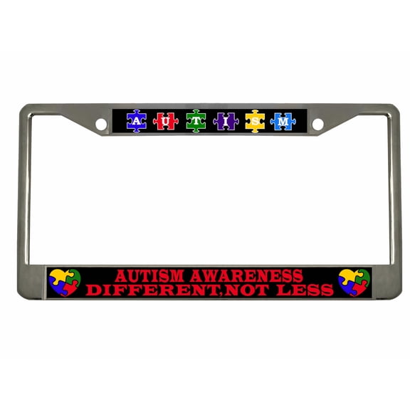 Autism Awareness Different not Less Style Metal License Plate Frame Personalized/Car Accessories Car Tag Holder Cover (Chrome/Black/Red)