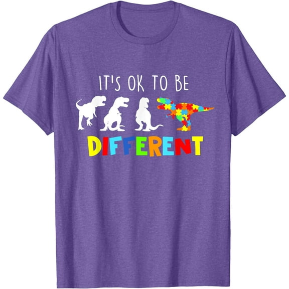 Autism Awareness Dino Dinosaur Its Ok To Be Different Unisex T-Shirt for Men Women Kids Toddler,Violet Color,Size 3XL