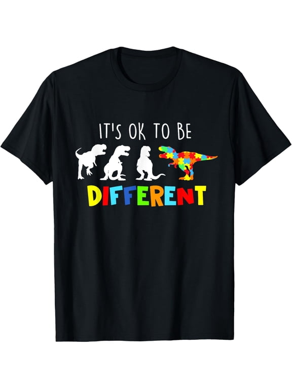 Autism Awareness Dinosaur Kid Boys Its Ok To Be Different T-Shirt