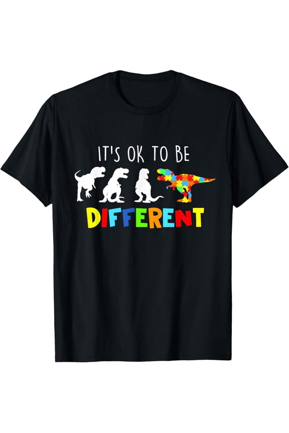 Autism Awareness Dinosaur Kid Boys Its Ok To Be Different T-Shirt