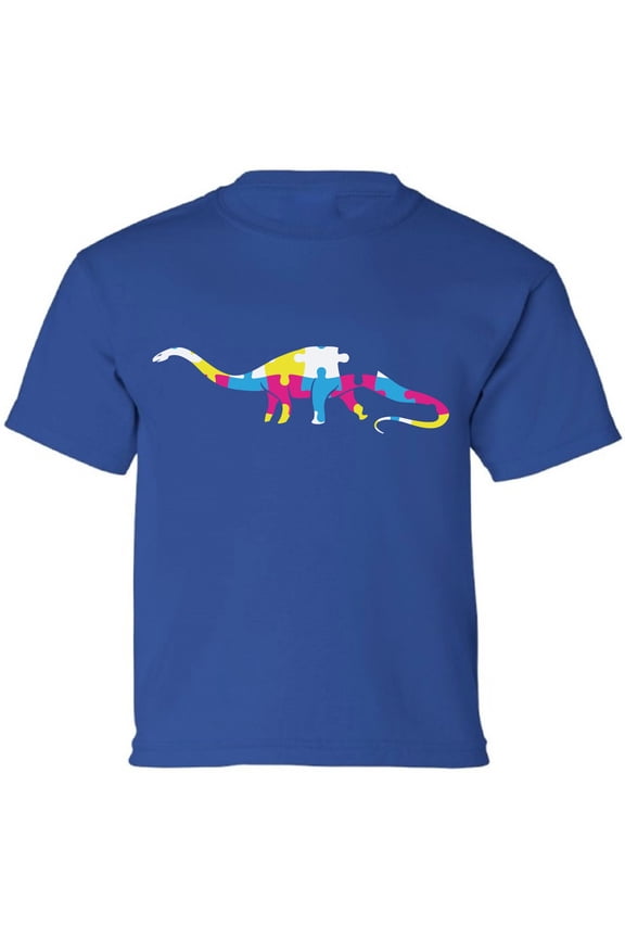 Autism Awareness Dinosaur Puzzle T-shirt XS S M L XL Graphic T-Shirt for Kids Youth Tee for Boys Girls