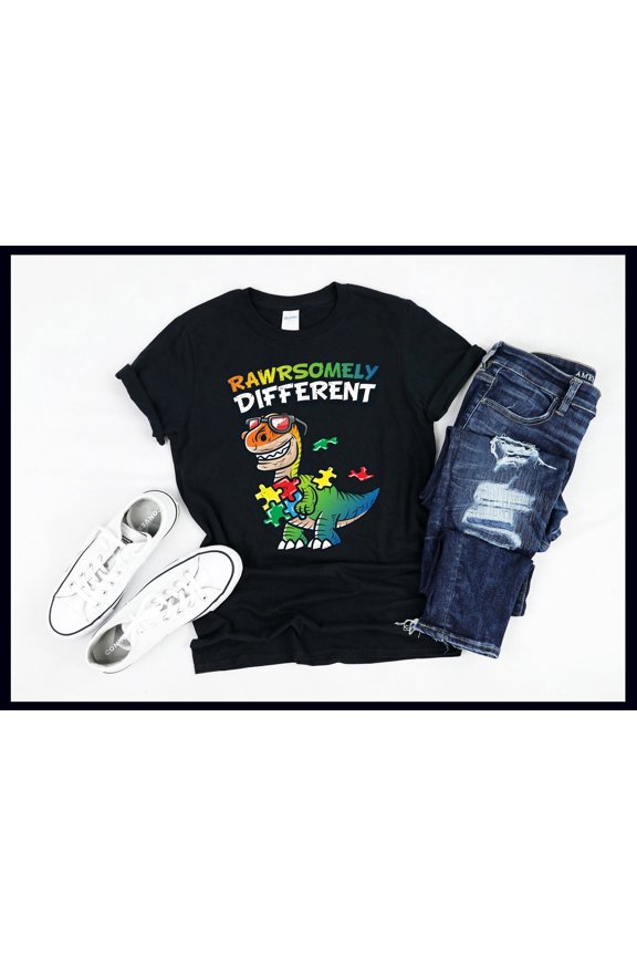 Autism Awareness Dinosaur | Rawrsomely Different Dino Autism Puzzle Pieces | Autistic Pride | T-Shirt | Tank Top | Sweatshirt | Hoodie