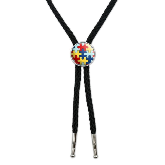 Autism Awareness Diversity Puzzle Pieces Western Southwest Cowboy Necktie Bow Bolo Tie