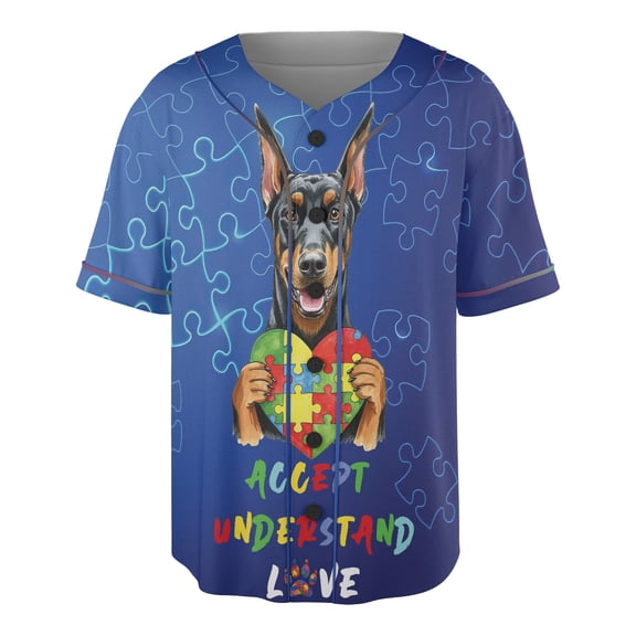 Autism Awareness Doberman Pinscher Accept Understand Love All Over Print 3D Baseball Shirt Doberman Dog Lover Gifts Softball Sport - 12003