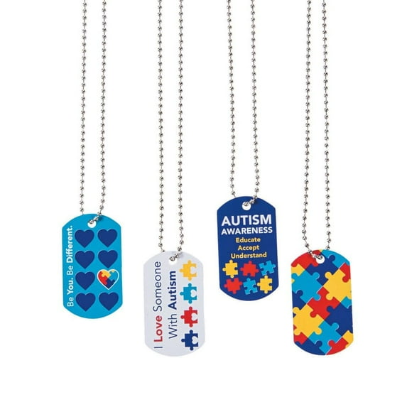 Autism Awareness Dog Tag Necklaces - Jewelry - 12 Pieces