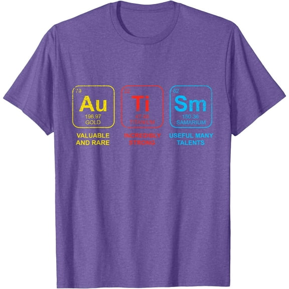 Autism Awareness Elements Periodic Table Unisex T-Shirt for Men Women Kids Toddler,Violet Color,Size M
