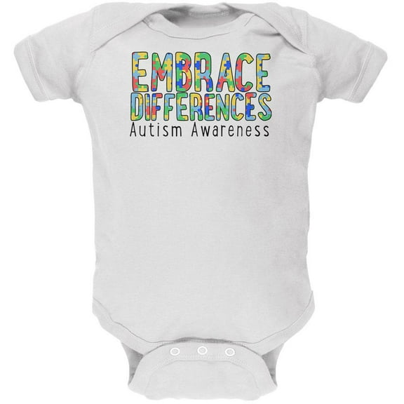 Autism Awareness Embrace Differences Soft Baby One Piece White 12-18 M