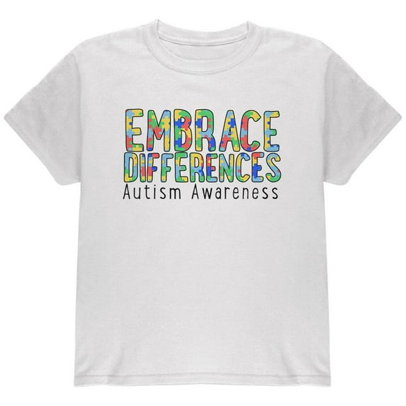Autism Awareness Embrace Differences Youth T Shirt White YLG