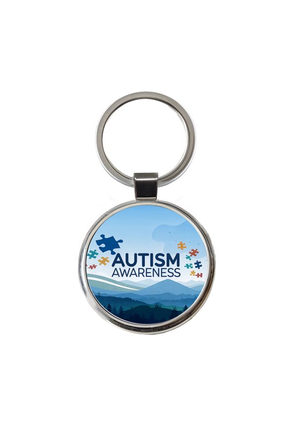 Autism Awareness Flying Puzzle Pieces Metal Round Keychain