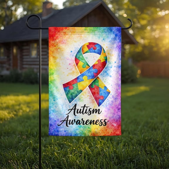 Autism Awareness Garden Flag, Puzzle Ribbon Flag, Support Autism Decor, Colorful Watercolor Yard Flag, Special Needs Awareness Gift