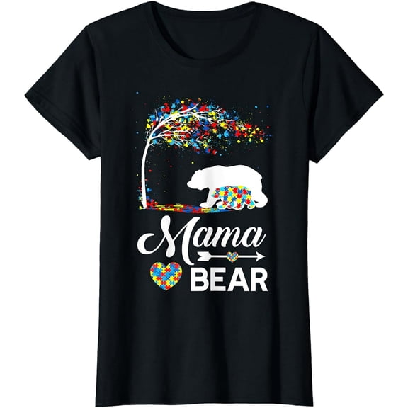 Autism Awareness Gift Mama Bear Support Autistic Autism Mom T-Shirt
