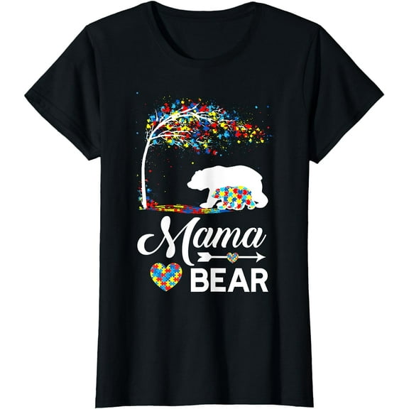 Autism Awareness Gift Mama Bear Support Autistic Autism Mom T-Shirt