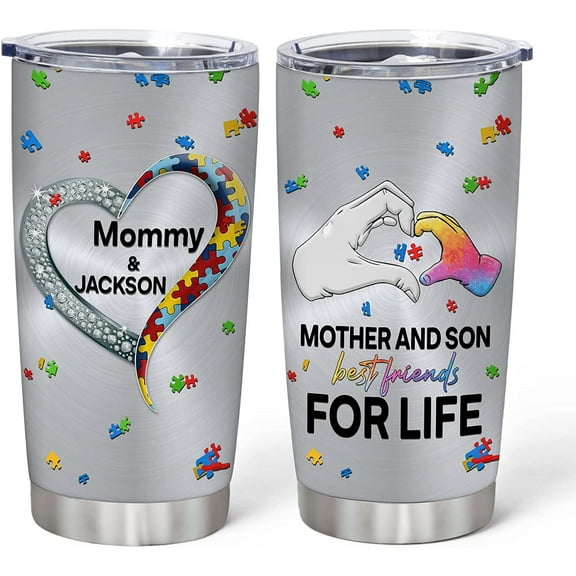 Autism Awareness Gifts For Autistic Kids Mom & Son - Birthday Autism''s Month - 2D Flat Printed - Custom Name 20oz Stainless Steel Tumbler