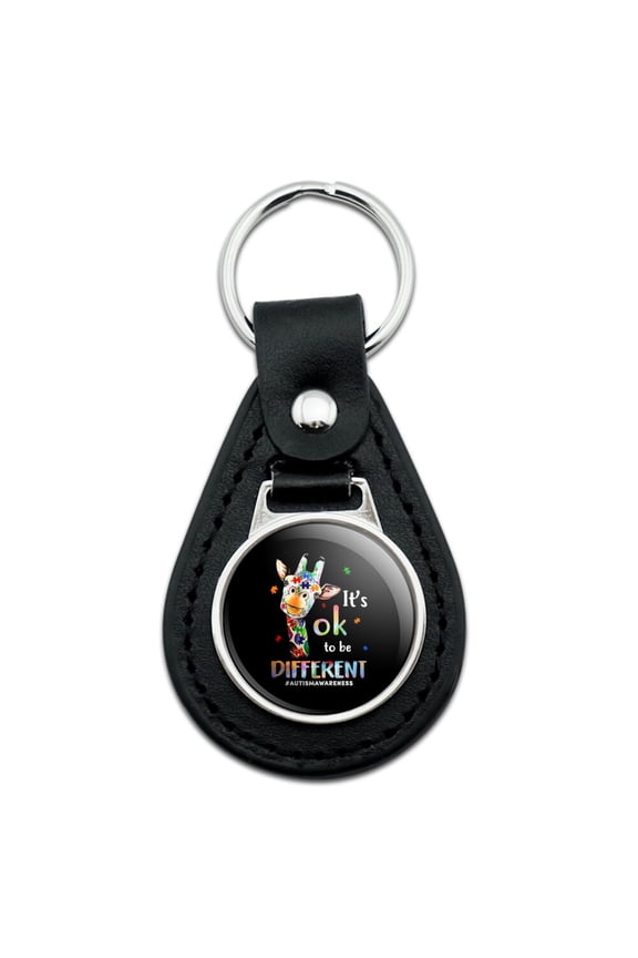 Autism Awareness Giraffe Black Leather Keychain