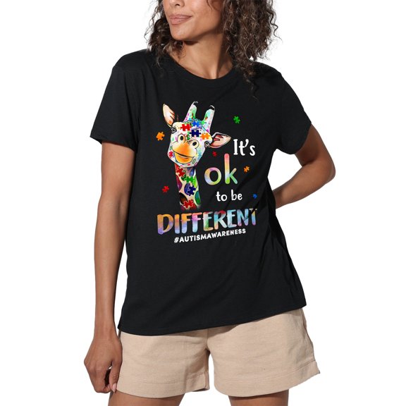 Autism Awareness Giraffe Women's Loose Fit Graphic T-Shirt – Casual Short Sleeve