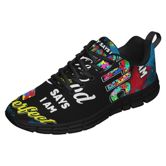 Autism Awareness God Says I Am Perfect Shoes for Men Women Running Shoes Lightweight Walking Sneakers Mesh Athletic Sport Shoes Black Size 7