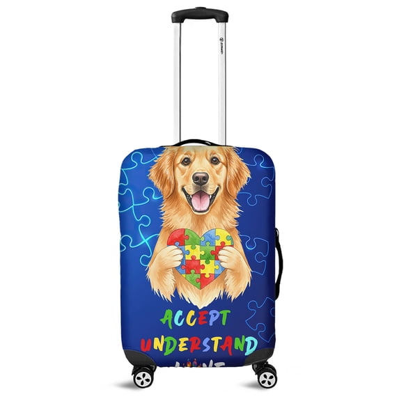 Autism Awareness Golden Retriever Accept Understand Love Travel Luggage Cover Goldens Dog Lover Gifts Idea Suitcase Dust Protective Decor - 12003