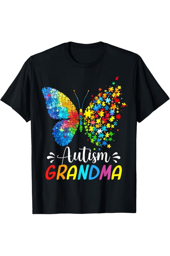 Autism Awareness Grandma Butterfly Cute Colorful Rainbow T-Shirt Unisex Full Size S-5XL