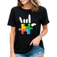 thumbnail image 1 of Autism Awareness Hand Rock and Roll Puzzle Pieces T-Shirt for Women Black 4X-Large, 1 of 4