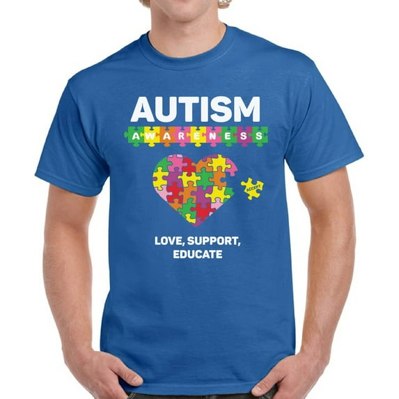 Autism Awareness Heart Men T-Shirt Graphic Tee Love Support Educate