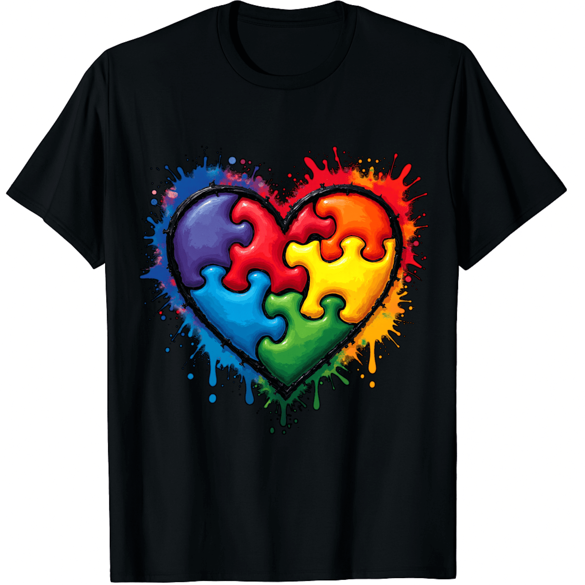 Autism Awareness Heart Puzzle Colorful Splatter Art Graphic Short ...