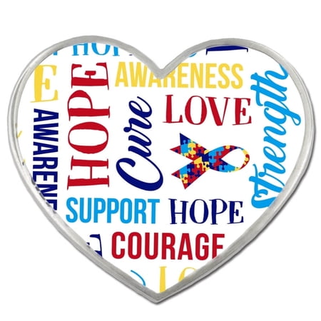 Autism Awareness Heart w/ Words and Ribbon Enamel Lapel Pin