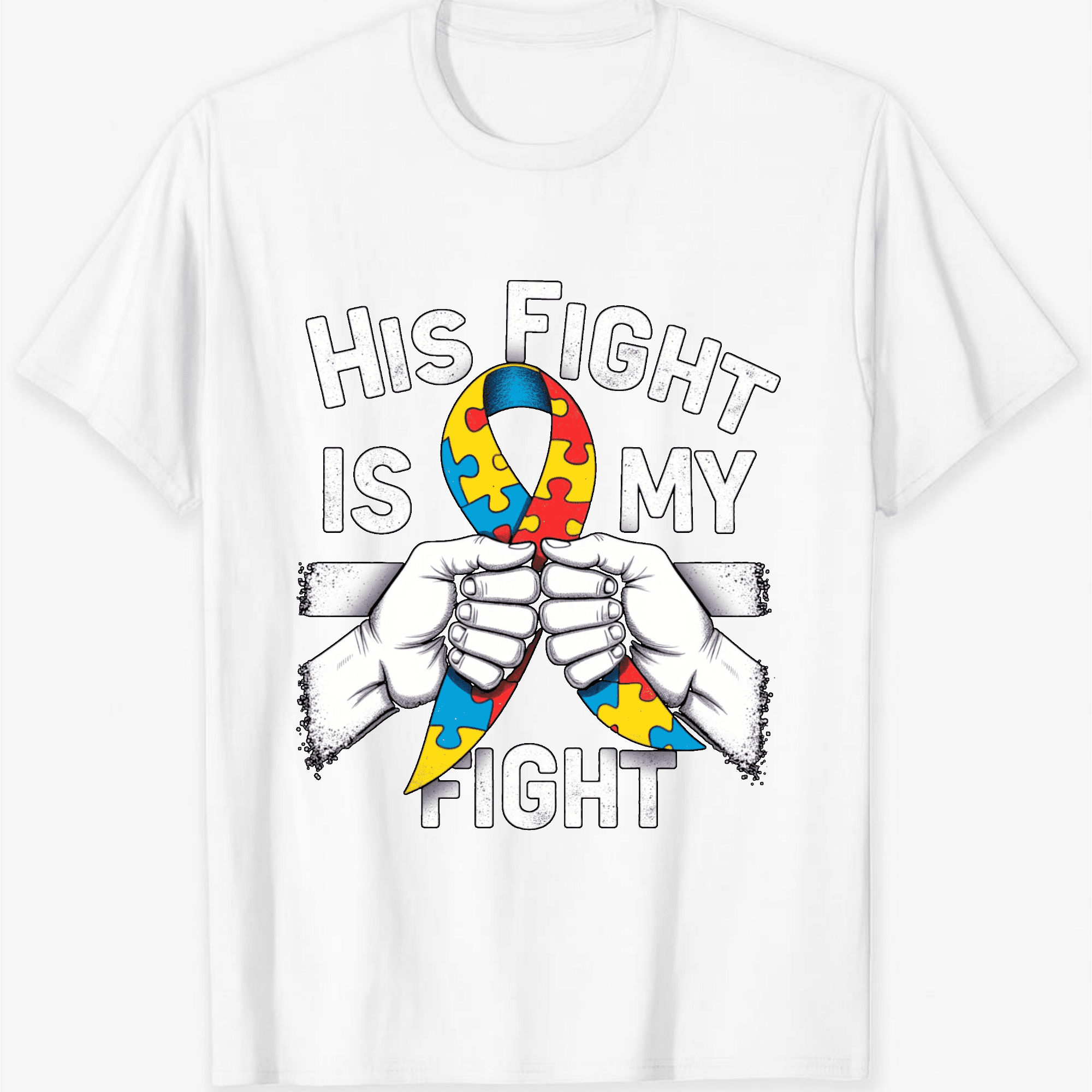 Autism Awareness His Fight Is My Ribbon Hands Graphic Short Sleeve T ...