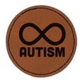 thumbnail image 1 of Autism Awareness Infinity Symbol 2.5" Faux Leather Round Engraved Iron-On Patch - Brown, 1 of 6