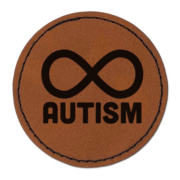Autism Awareness Infinity Symbol 2.5" Faux Leather Round Engraved Iron-On Patch - Brown