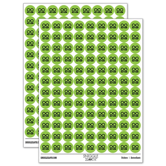 Autism Awareness Infinity Symbol 200+ Round Stickers - Light Green - Gloss Finish - 0.50" Size