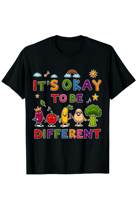 Autism Awareness It's Okay To Be Different Vegetable Characters Colorful Graphic Short Sleeve T-Shirt for Women Men Teachers