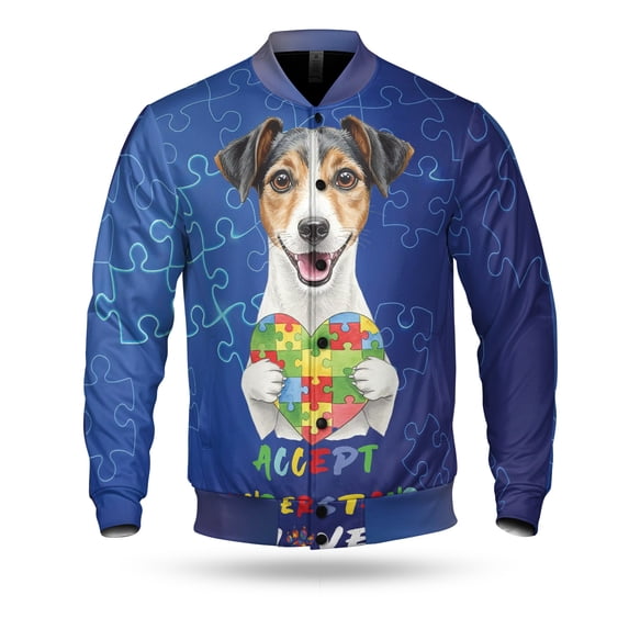 Autism Awareness Jack Russell Terrier Accept Understand Love All Over Print 3D Baseball Jacket Parson Jack Dog Lover Bomber Jacket Softball - 12003