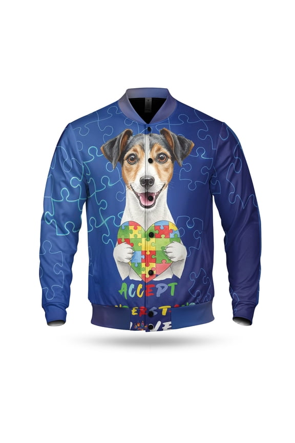 Autism Awareness Jack Russell Terrier Accept Understand Love All Over Print 3D Baseball Jacket Parson Jack Dog Lover Bomber Jacket Softball - 12003