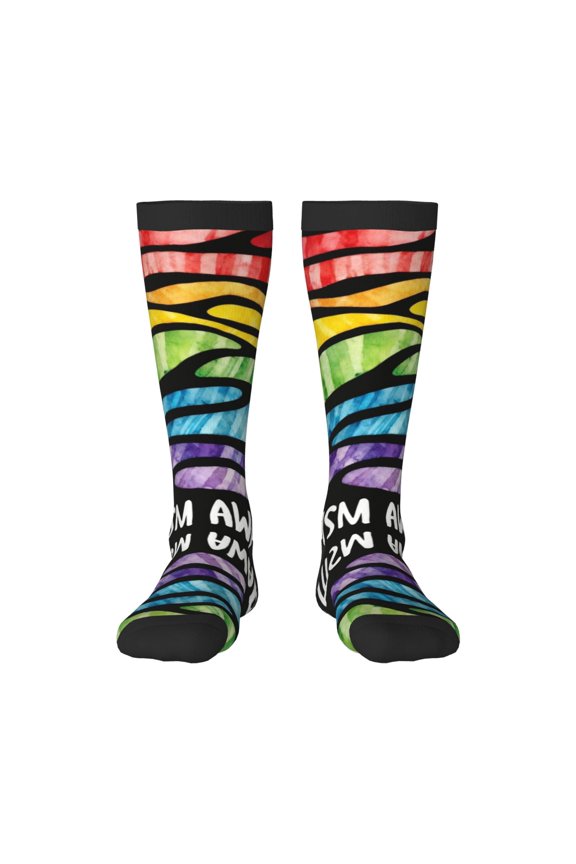 Autism Awareness Knee High Socks for Women Long Leg Warmers Socks