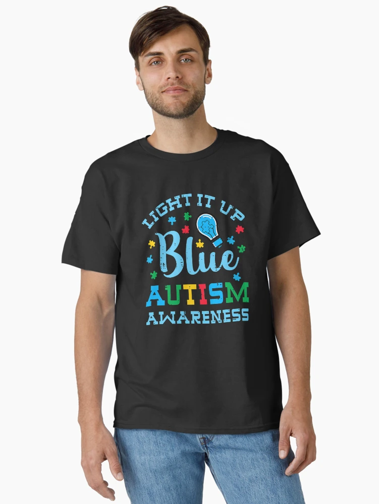 Autism Awareness Light It Up Blue T-Shirt Rainbow Puzzle Piece Graphic Tee Support Autism Awareness Month Shirt