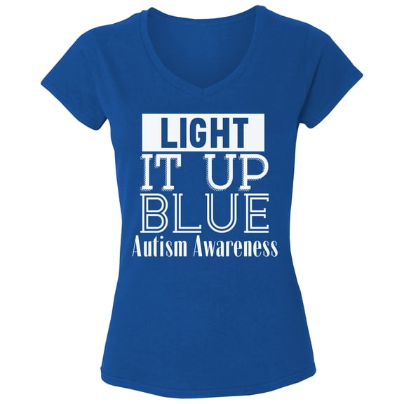 Autism Awareness Light It Up Blue White V-Neck T-Shirt for Women Support S M L XL 2XL Graphic Tee