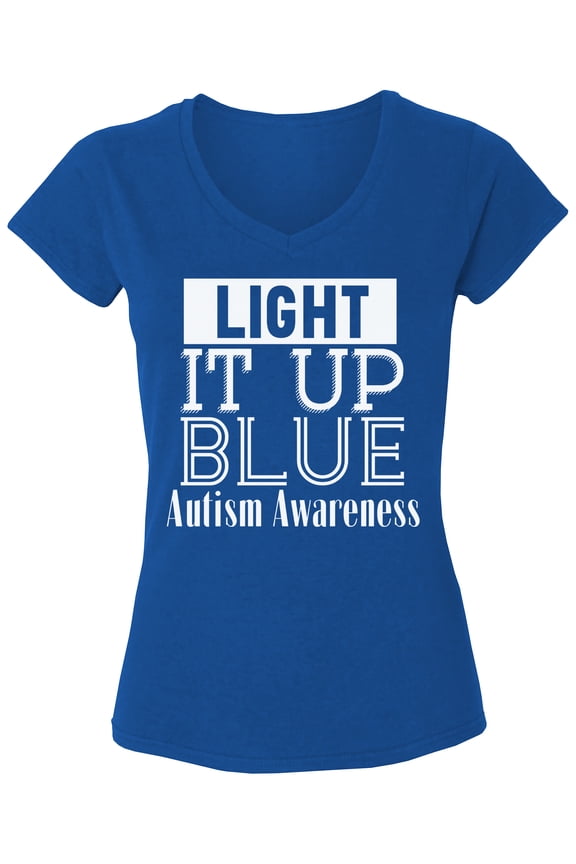 Autism Awareness Light It Up Blue White V-Neck T-Shirt for Women Support S M L XL 2XL Graphic Tee
