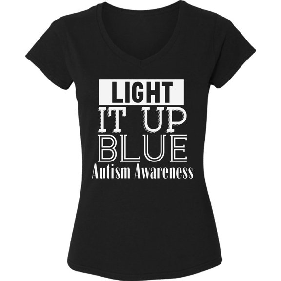 Autism Awareness Light It Up Blue White V-Neck T-Shirt for Women Support S M L XL 2XL Graphic Tee